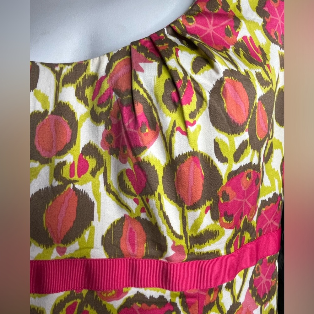 Boden Floral Sheath Dress US 8 Pink Green Cotton Scoop Neck Cap Sleeve - Picture 8 of 14